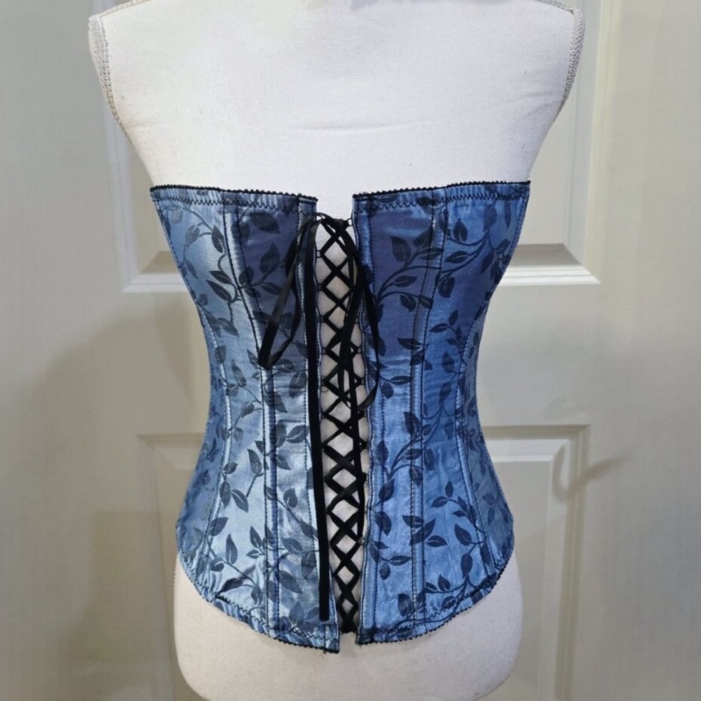 NWT Vintage Victoria's Secret Gorgeous Blue Lace Up Corset Bustier Size S - Picture 3 of 10